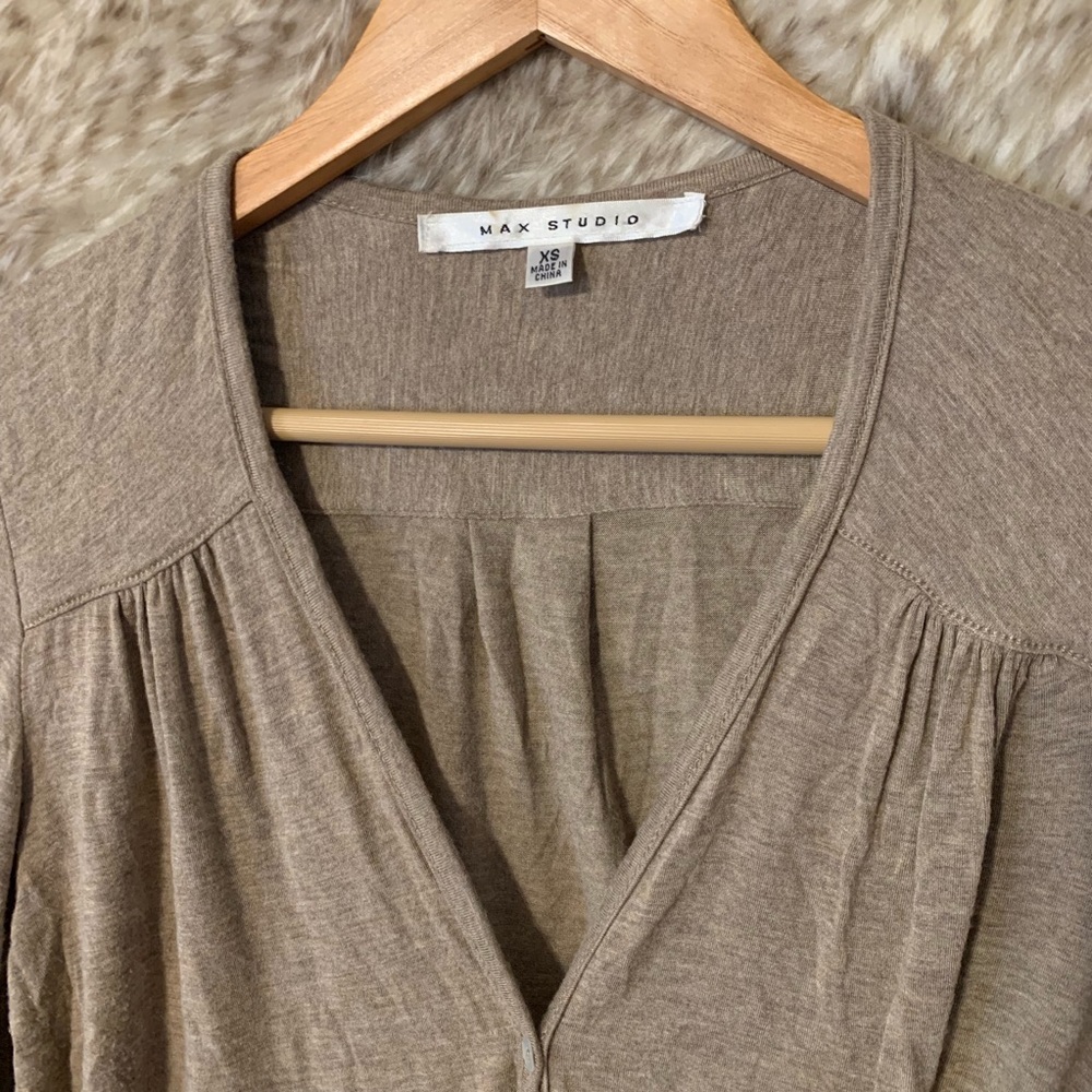 Max Studio Tie Front Button Down Top - Picture 3 of 5
